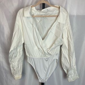 Milly Wrap Style Cream White Colored Collared Bodysuit